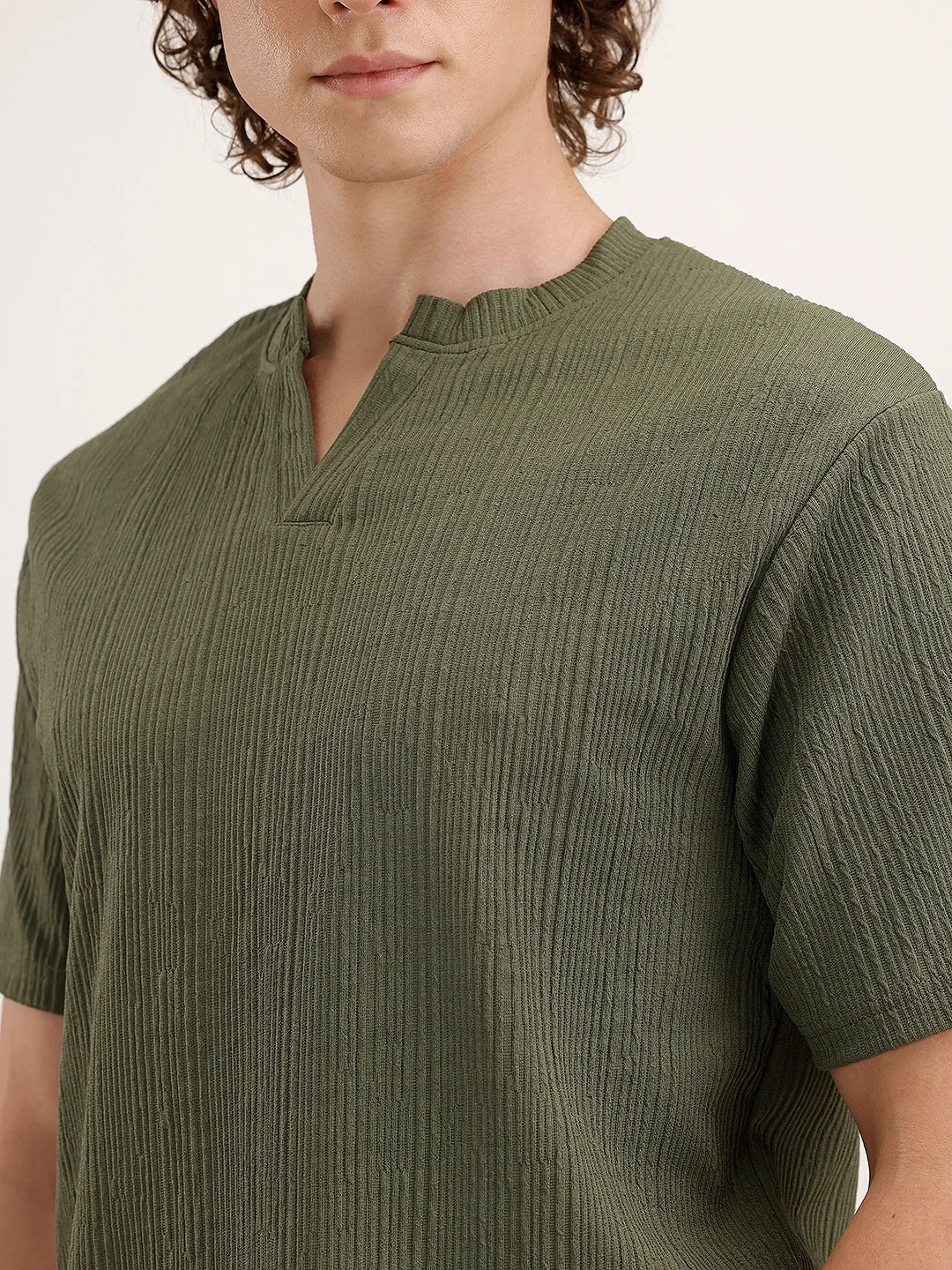 Comfort Fit Textured T-Shirt | Olive - Image 5