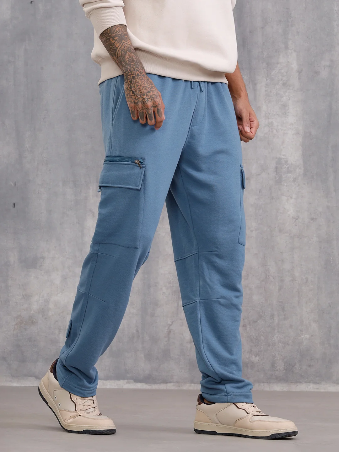 Comfort Fit Trackpants With Utility Cargo Pockets | Blue - Image 4