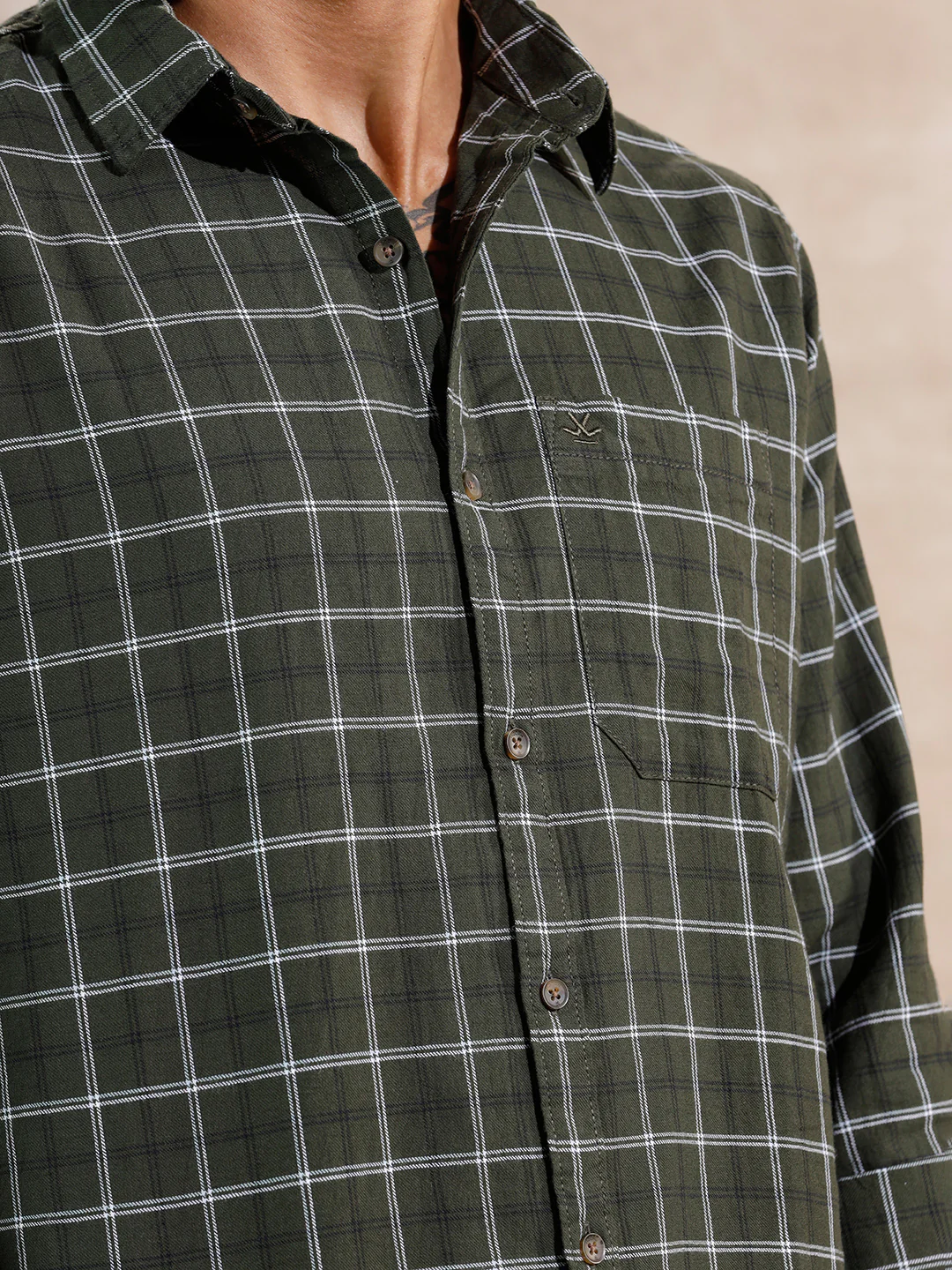 Contrast Checks Regular Fit Shirt | Green - Image 5