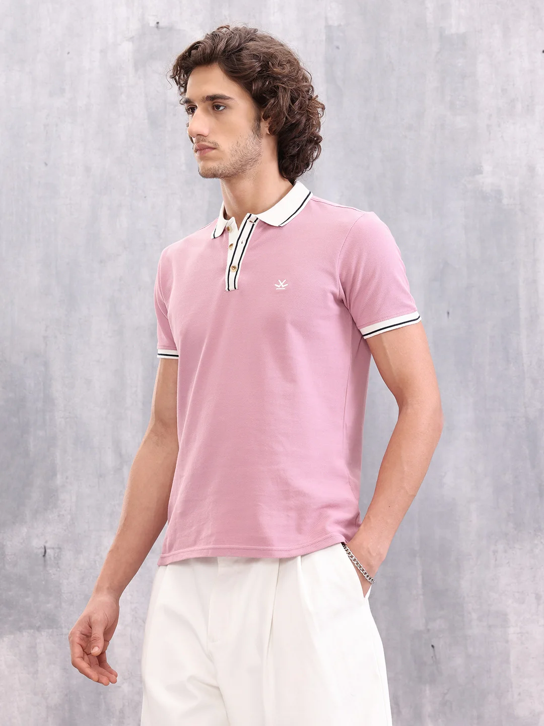 Contrast Collar Polo T-Shirt | Pink - Image 4