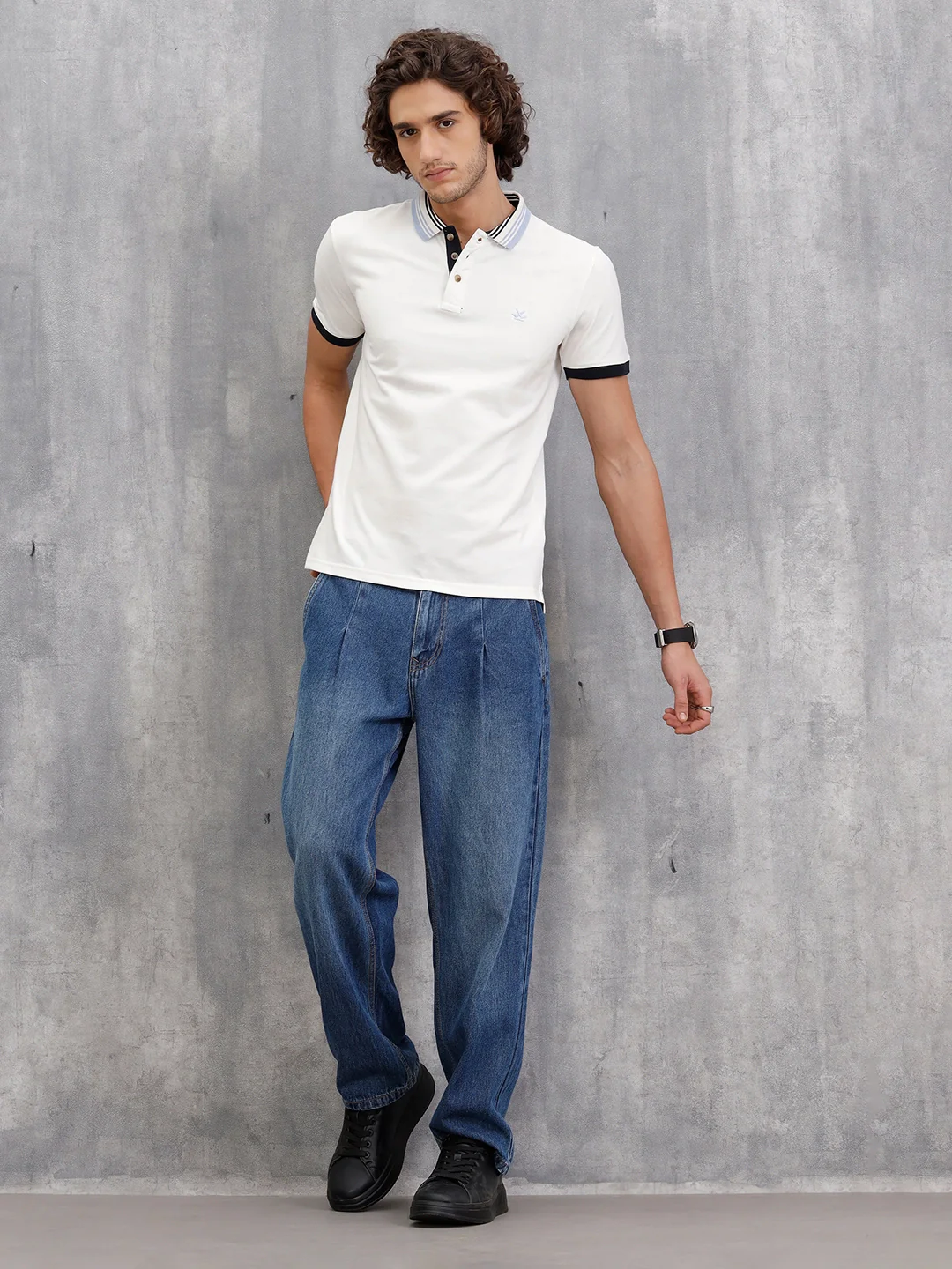 Contrast Collar Polo T-Shirt | White - Image 2