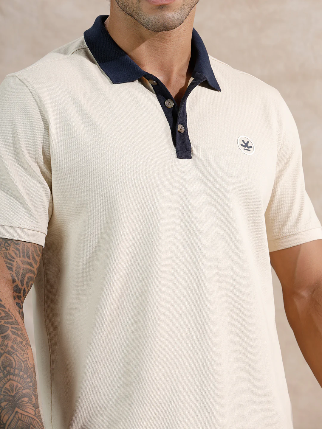 Contrast Collar Slim Fit Polo T-Shirt | Beige - Image 5