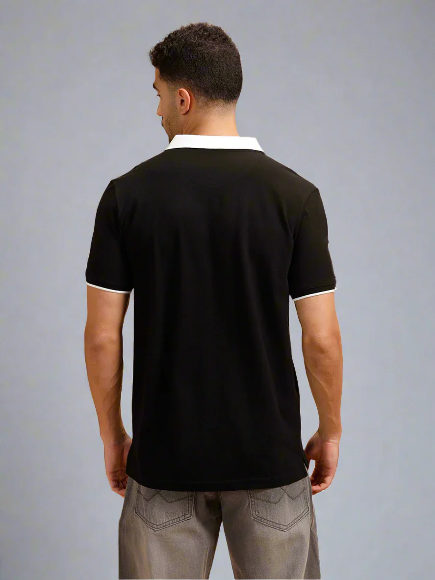 Contrast Collar Slim Fit Polo T-Shirt | Black - Image 3