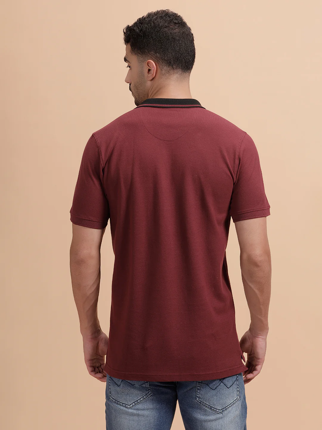 Contrast Collar Slim Fit Polo T-Shirt | Maroon - Image 3