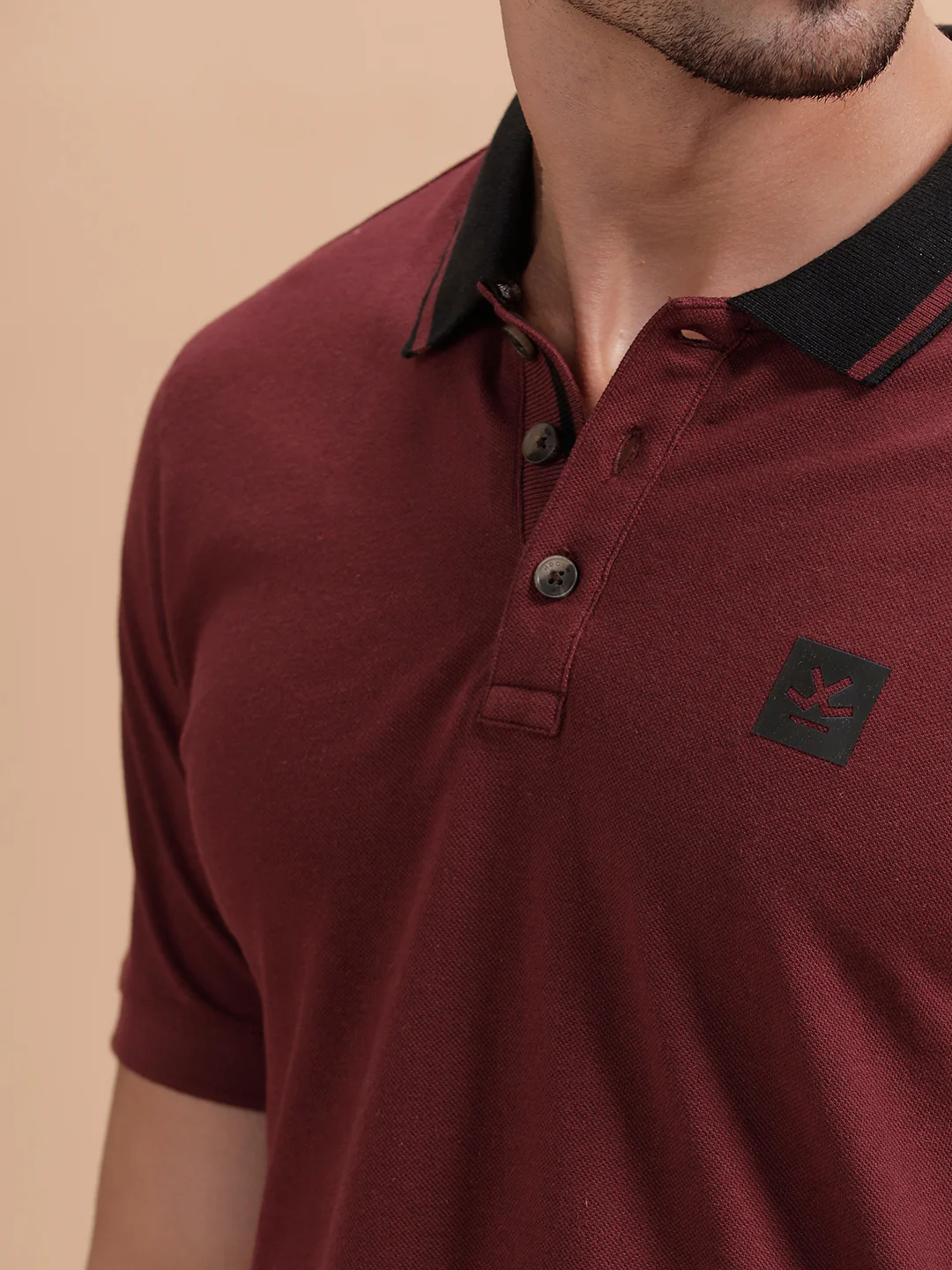 Contrast Collar Slim Fit Polo T-Shirt | Maroon - Image 5