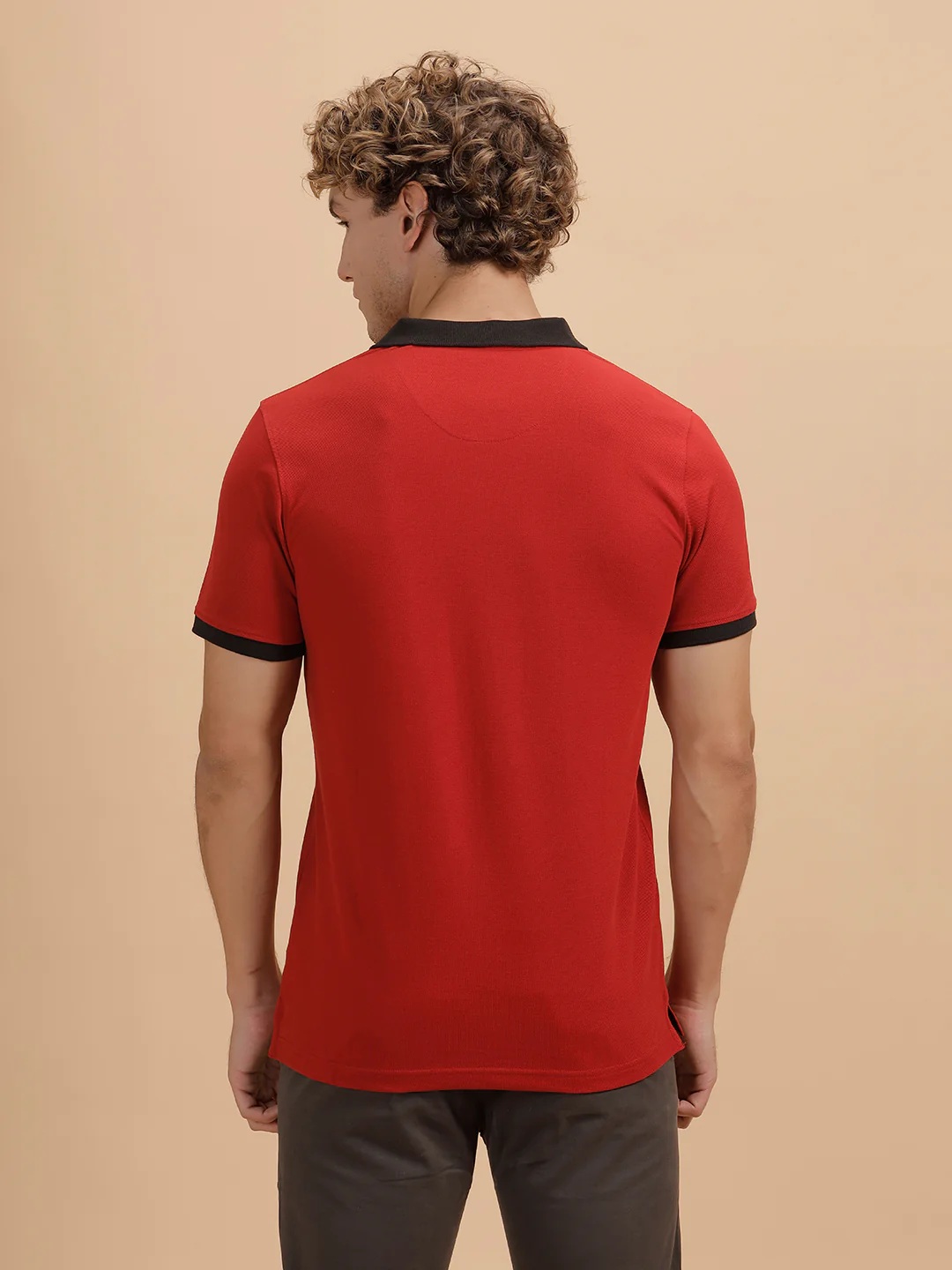 Contrast Collar Slim Fit Polo T-Shirt | Red - Image 3