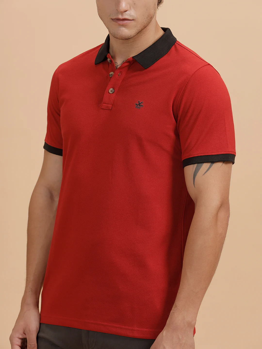 Contrast Collar Slim Fit Polo T-Shirt | Red - Image 5