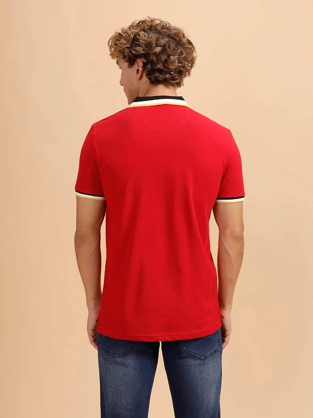 Contrast Collar Slim Fit Polo T-Shirt | Red - Image 3