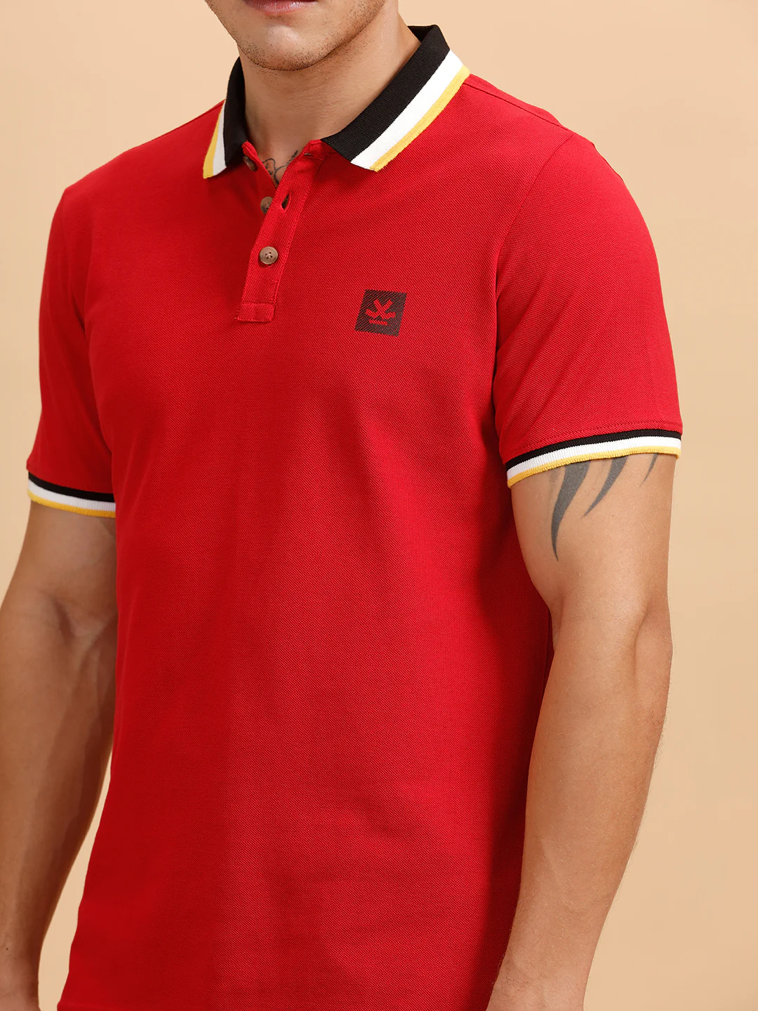 Contrast Collar Slim Fit Polo T-Shirt | Red - Image 5