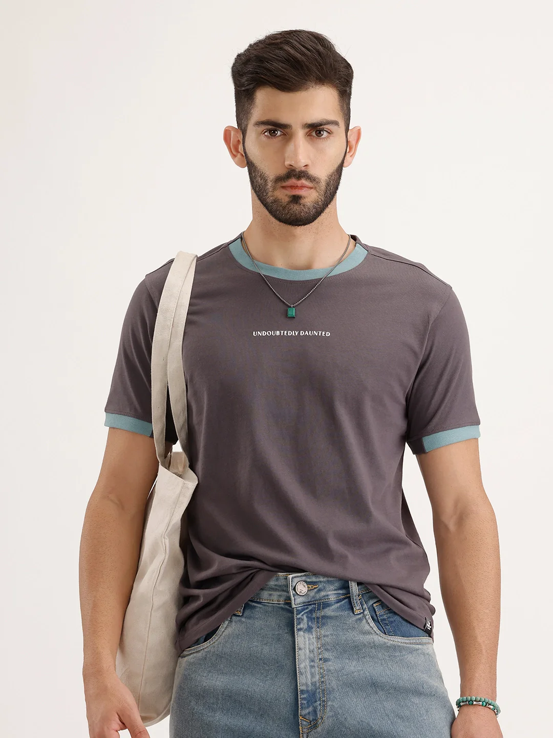 Contrast Collar Slim Fit T-Shirt | Dark Grey