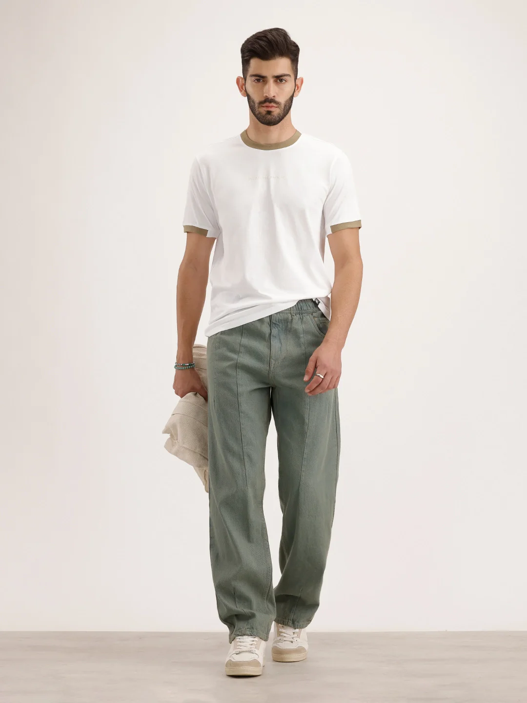 Contrast Collar Slim Fit T-Shirt | White - Image 2