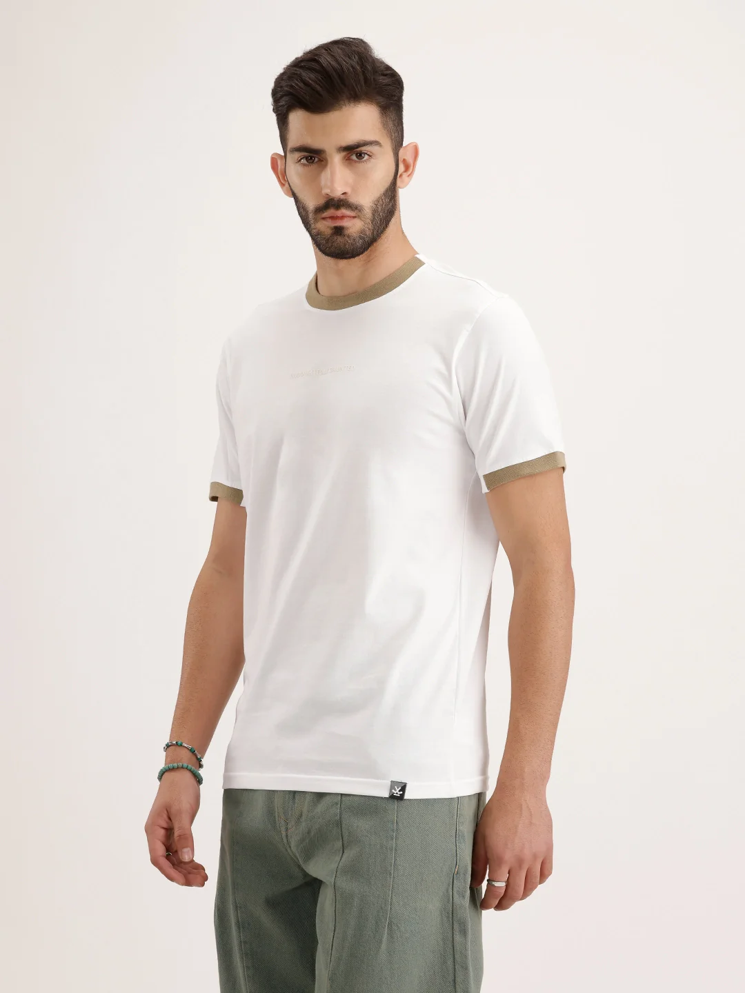Contrast Collar Slim Fit T-Shirt | White - Image 4