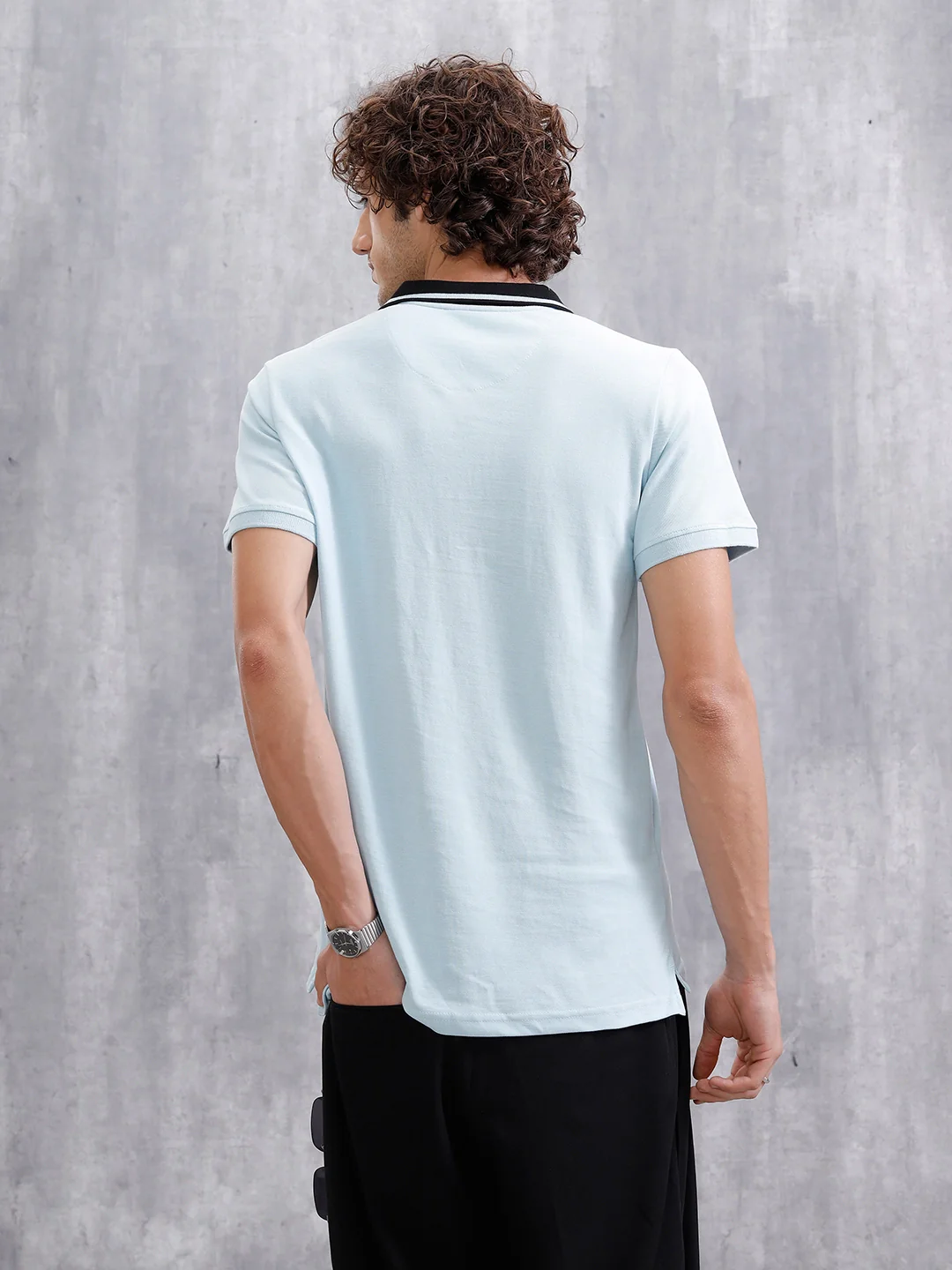 Contrast Collar Tipping Polo T-Shirt | Light Blue - Image 3