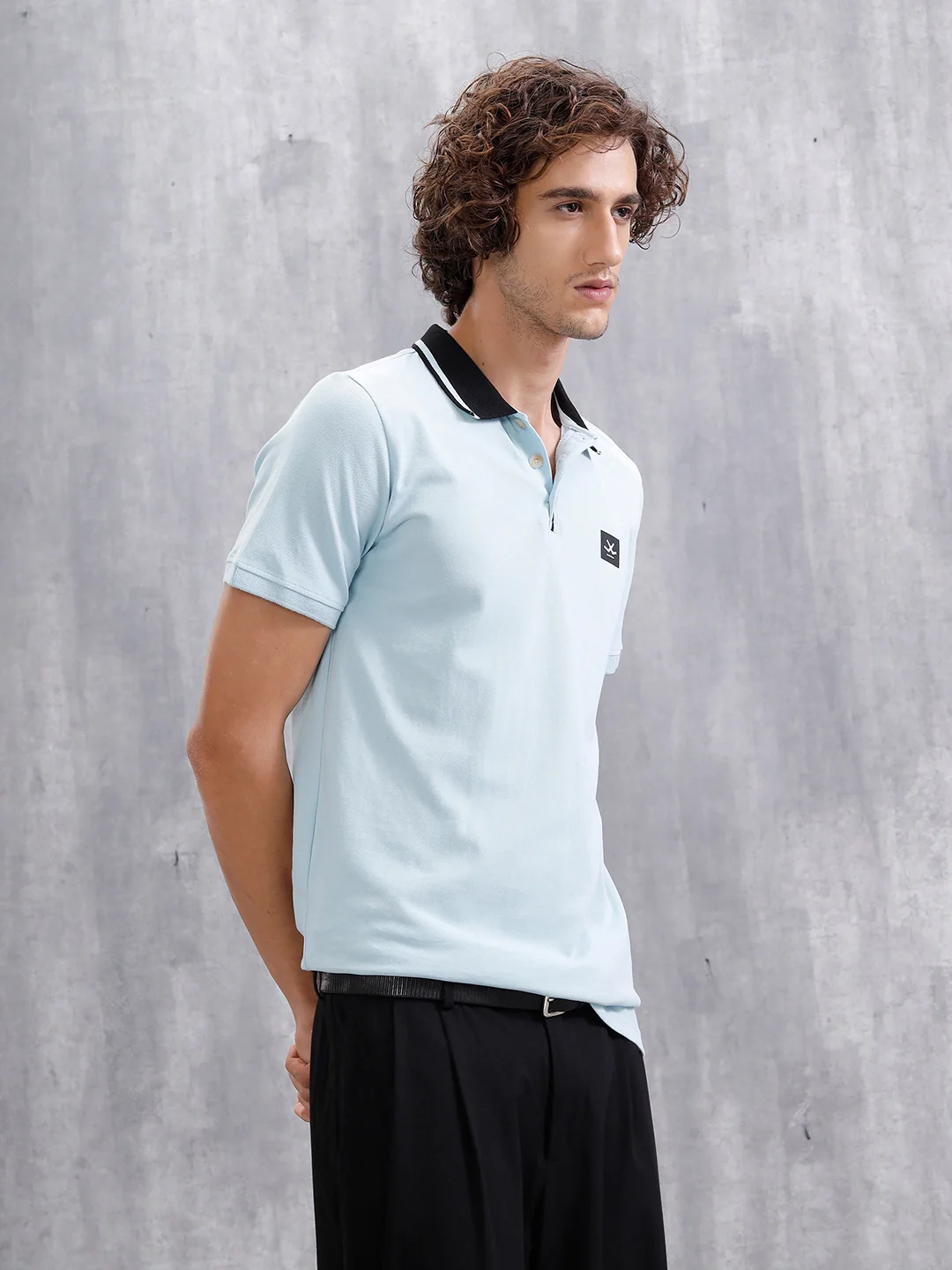 Contrast Collar Tipping Polo T-Shirt | Light Blue - Image 4
