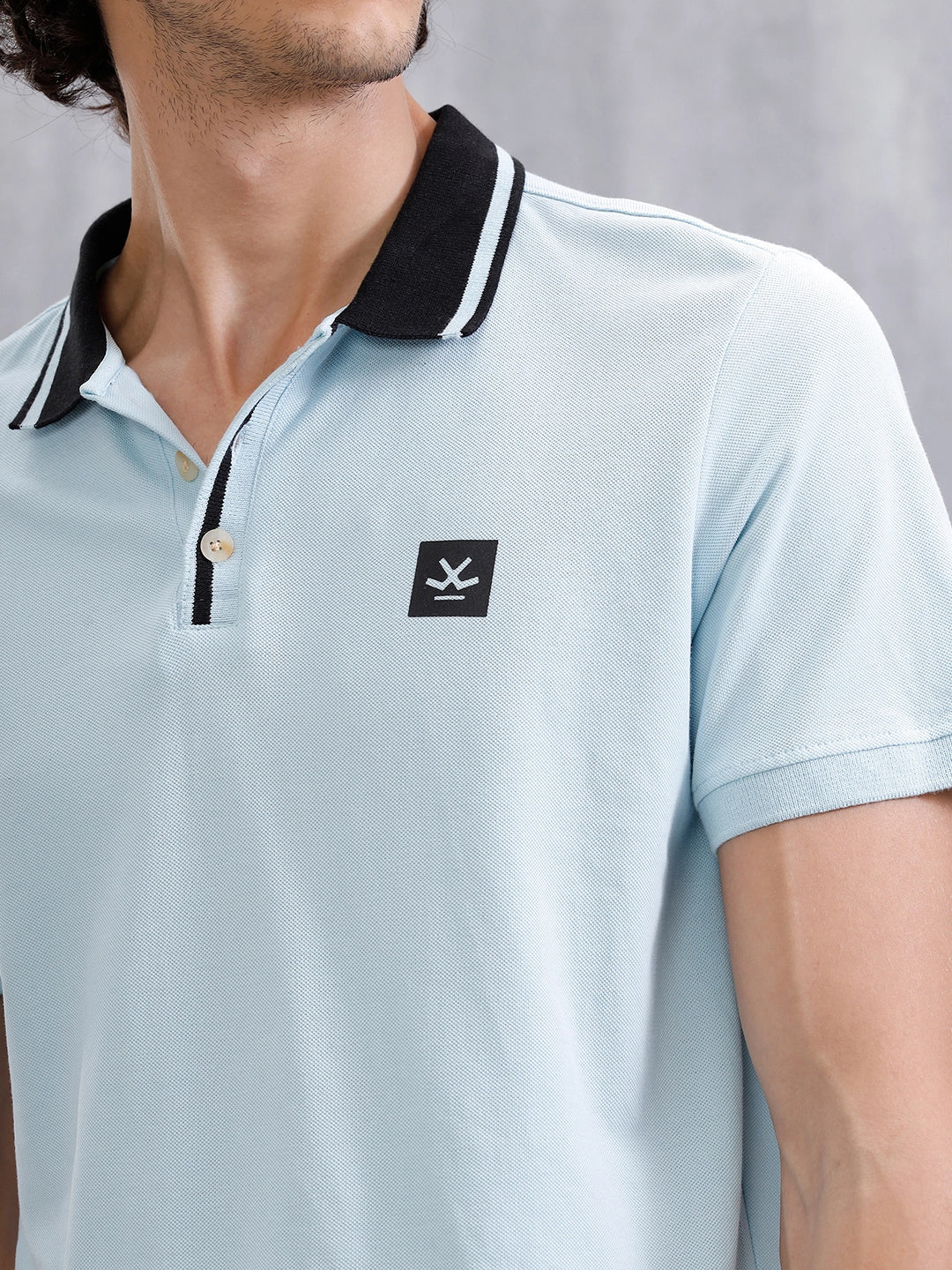 Contrast Collar Tipping Polo T-Shirt | Light Blue - Image 5