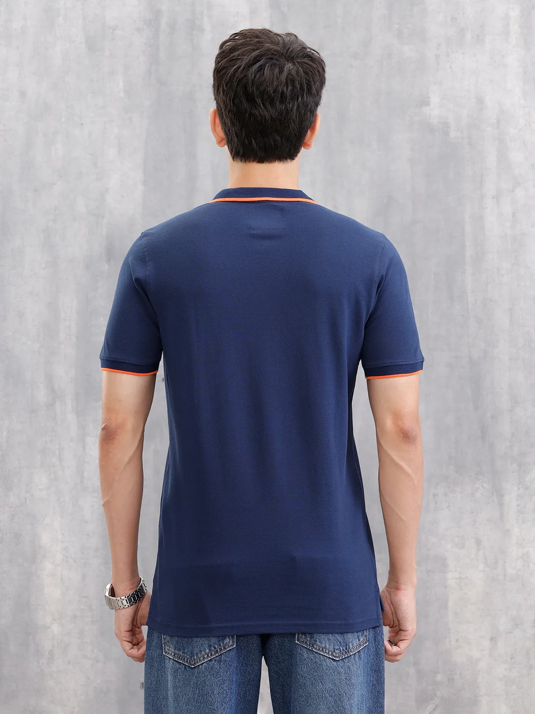 Contrast Collar Tipping Polo T-Shirt | Navy Blue - Image 3
