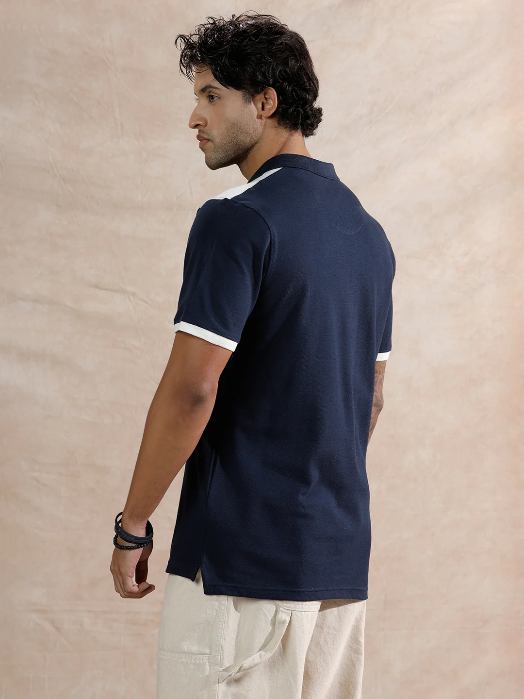 Contrast Colour Blocked Polo T-Shirt  | Navy Blue - Image 3