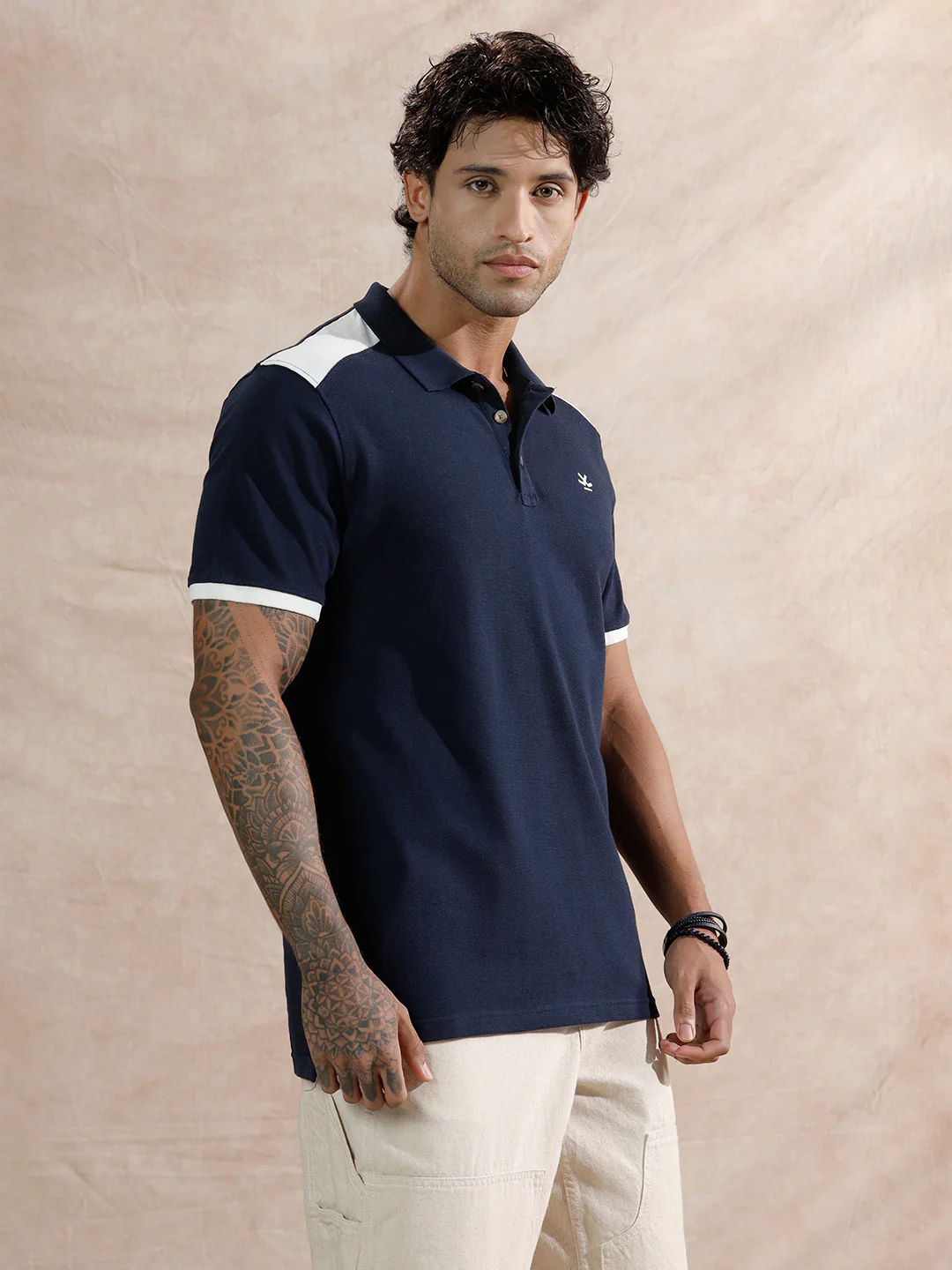 Contrast Colour Blocked Polo T-Shirt  | Navy Blue - Image 4