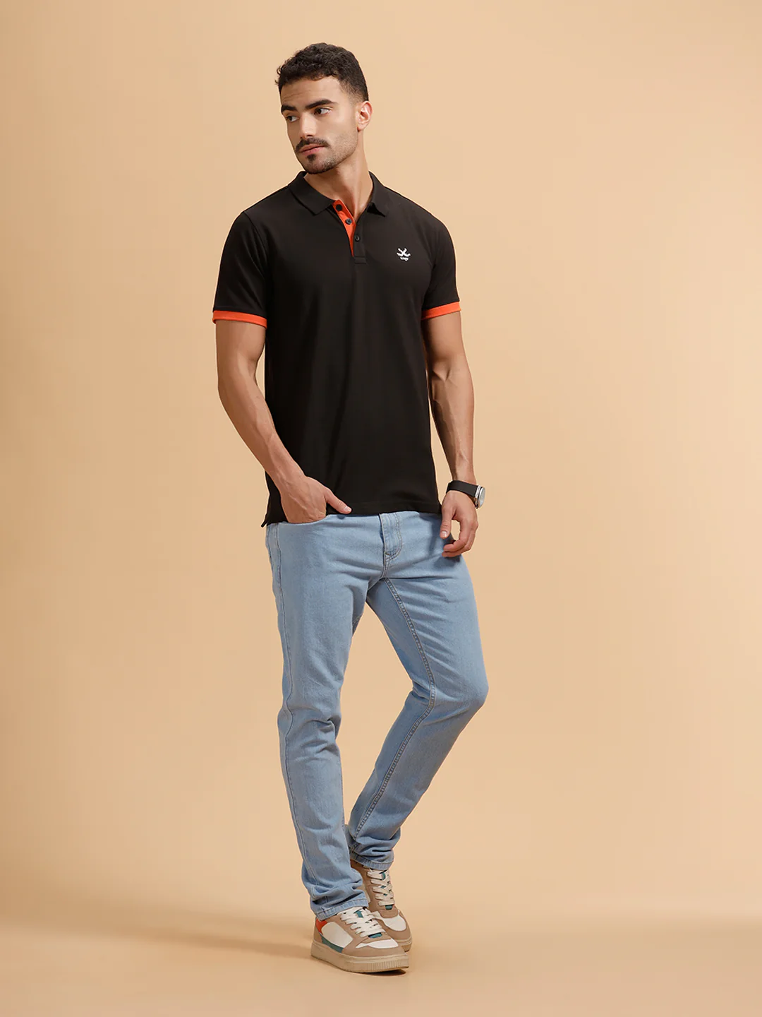 Contrast Details Slim Fit Polo T-Shirt |Black - Image 2