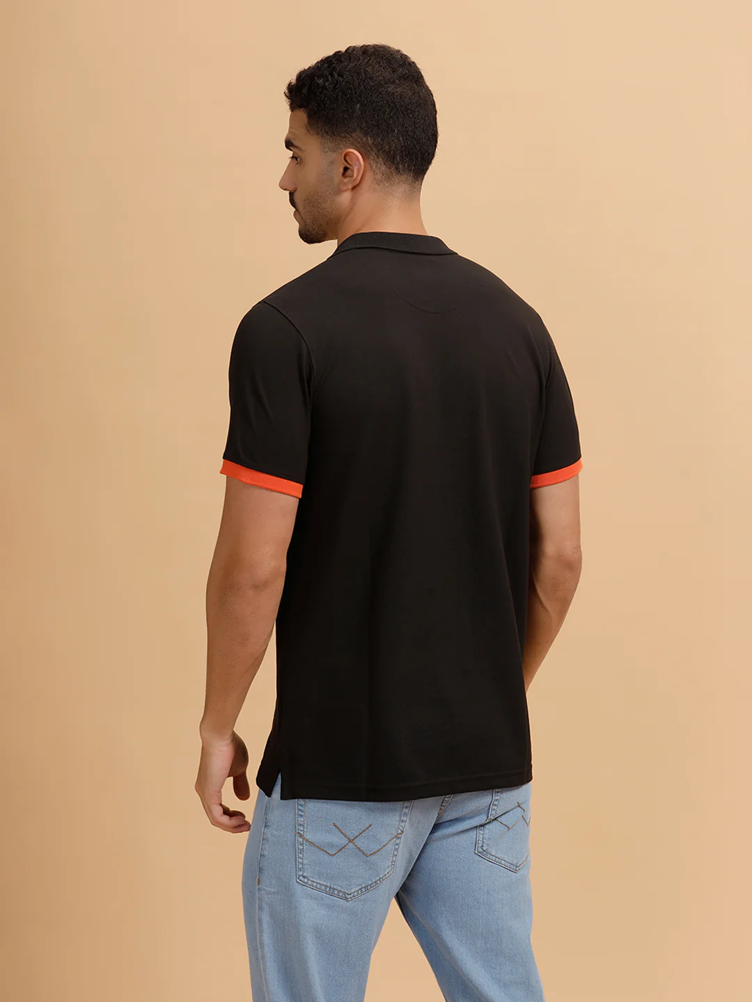 Contrast Details Slim Fit Polo T-Shirt |Black - Image 3
