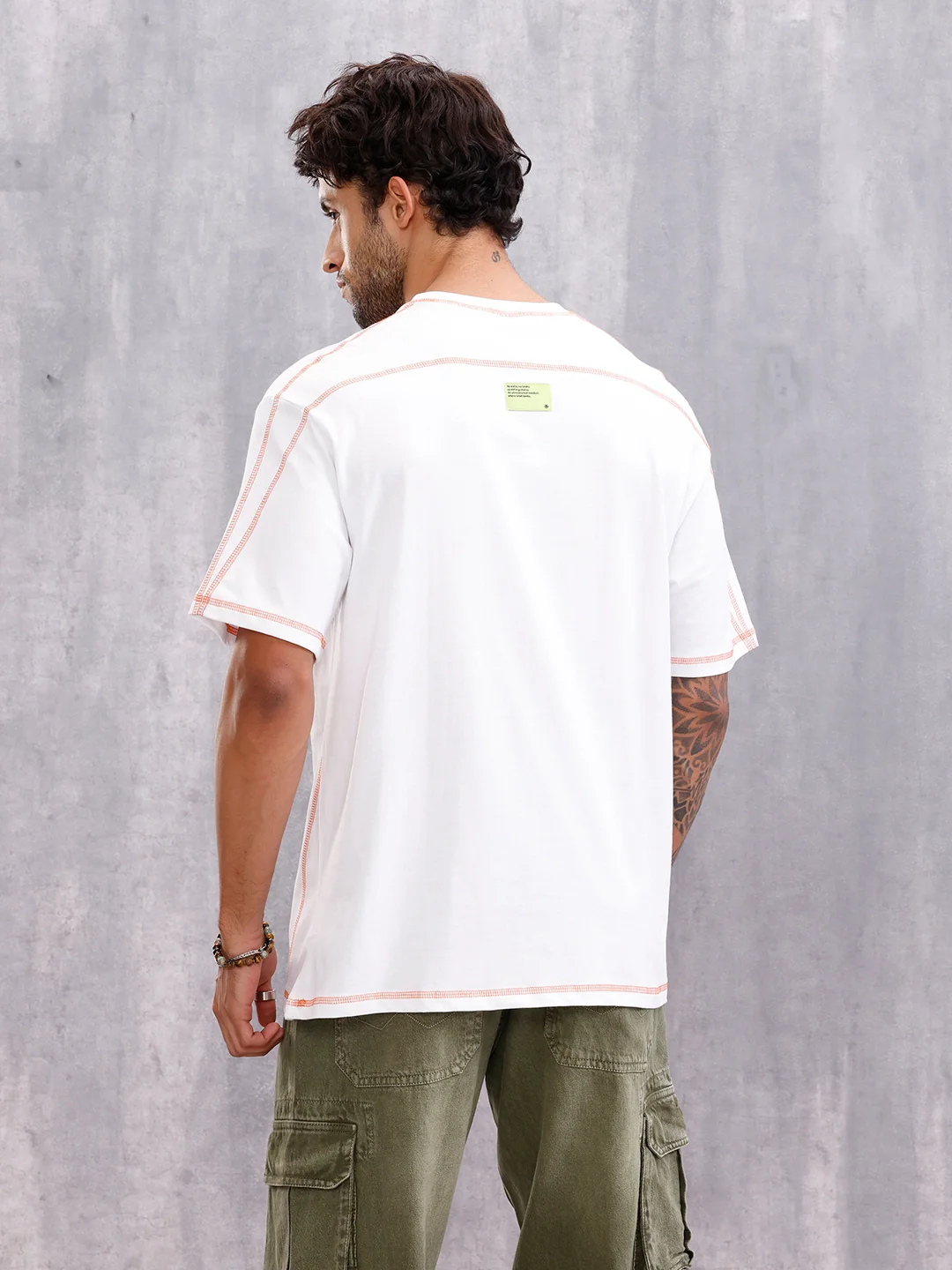Contrast Flat Lock Detail Oversized Fit T-shirt With Print | White - Image 3