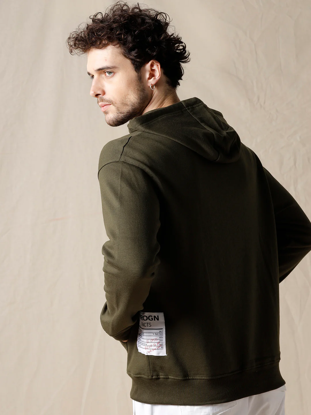 Contrast Full Zip Olive Hoodie - Image 4