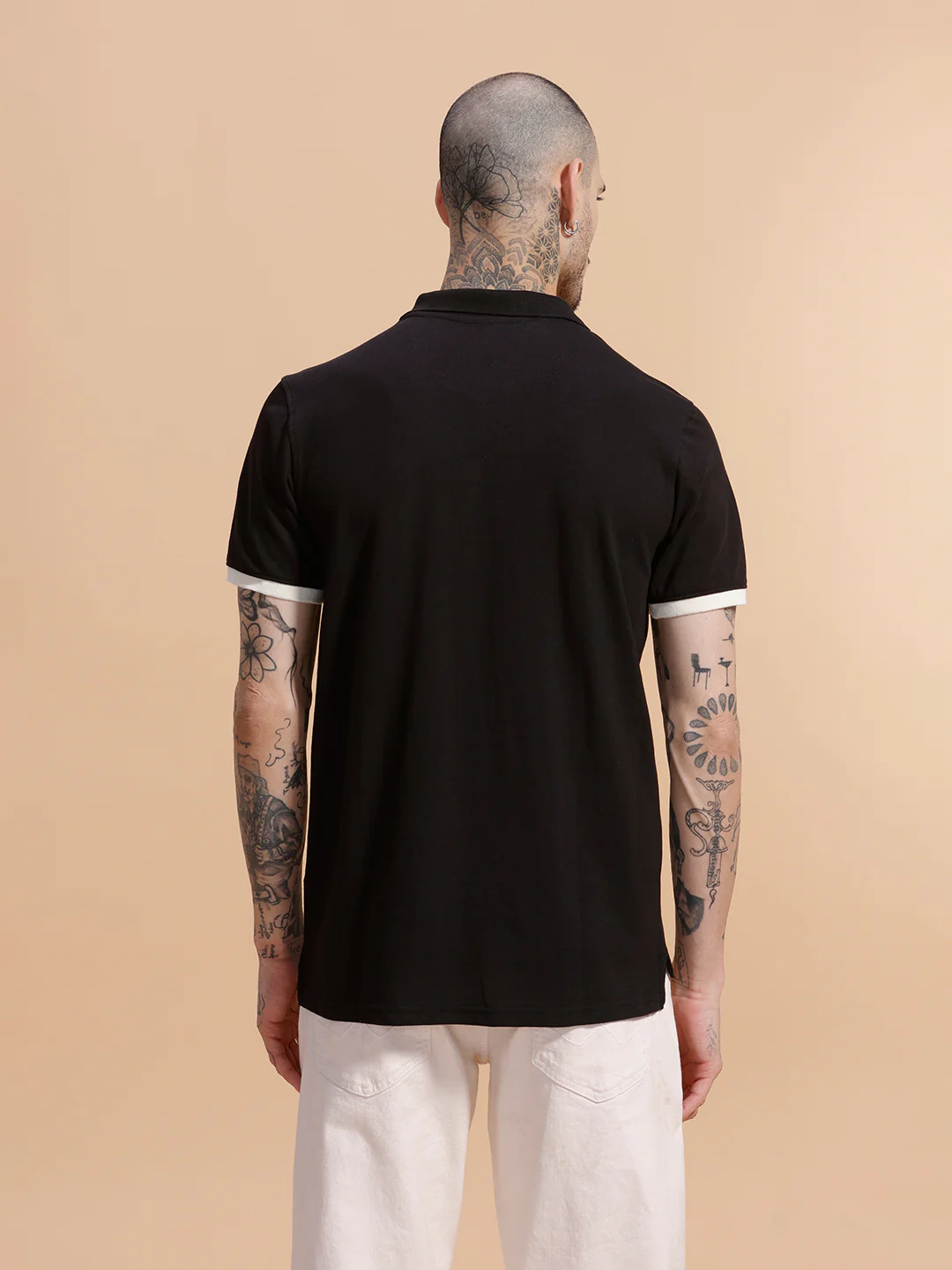 Contrast Rib Pique Polo T-Shirt | Black - Image 3