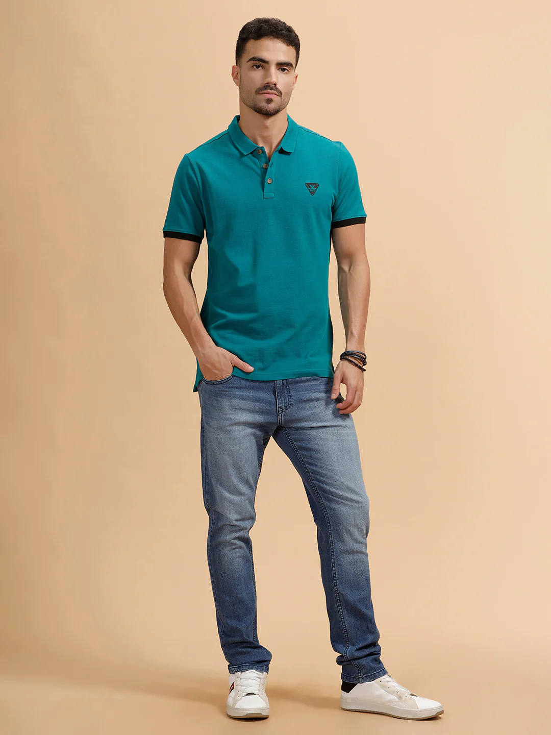 Contrast Sleeve Slim Fit T-Shirt | Teal - Image 2