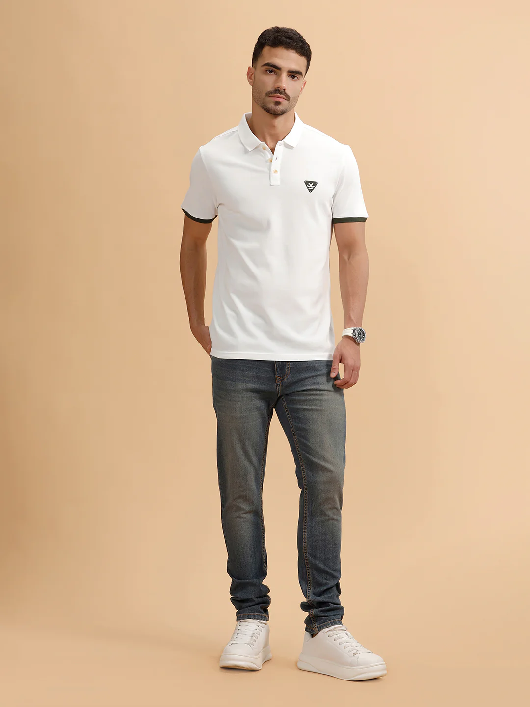 Contrast Sleeve Slim Fit T-Shirt | White - Image 2