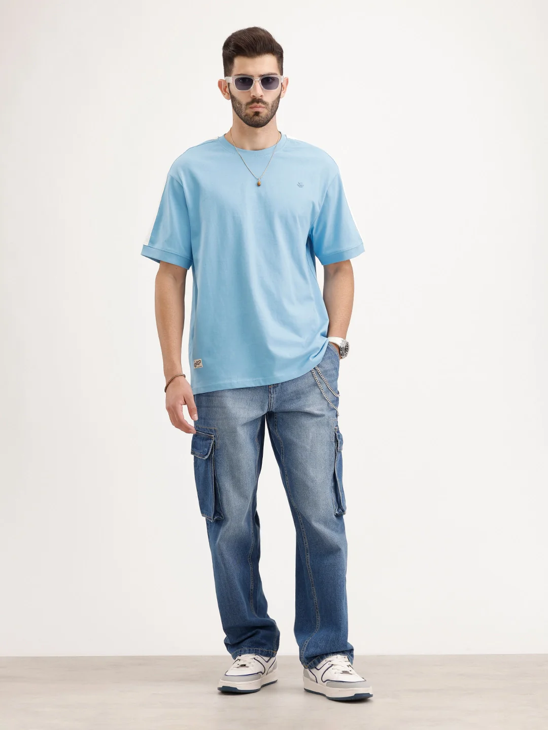Contrast Sleeved Oversized T-Shirt | Blue - Image 2