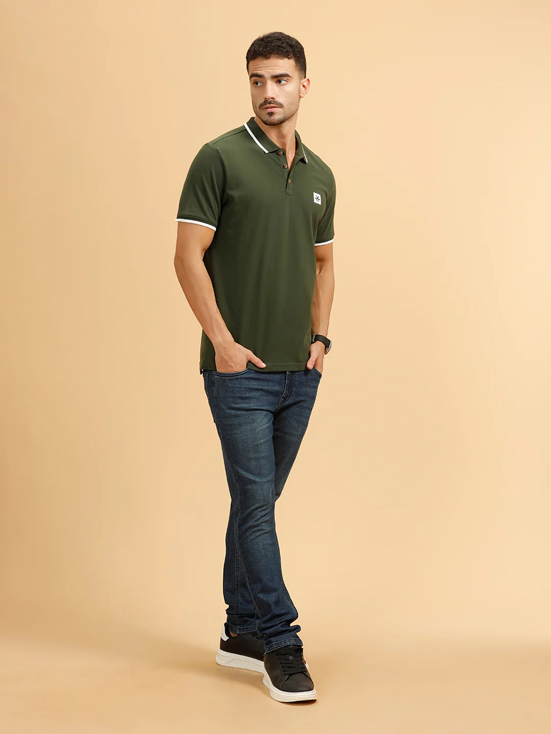 Contrast Slim Fit Polo T-shirt | Olive - Image 2