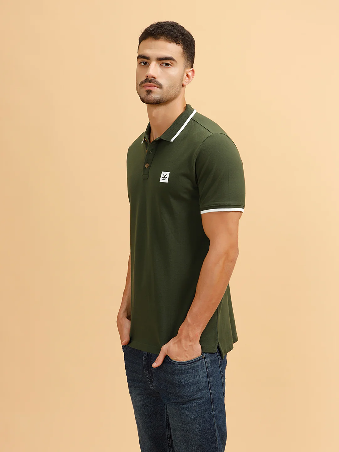 Contrast Slim Fit Polo T-shirt | Olive - Image 4