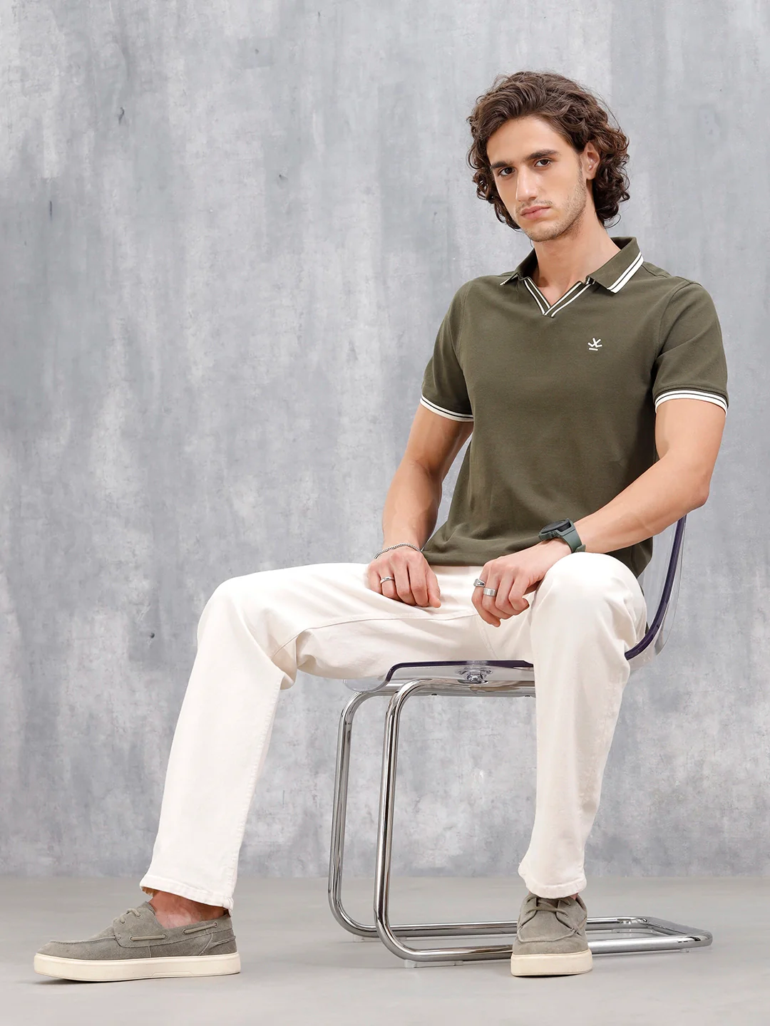 Contrast Tipped Johnny Collar Slim Fit Polo | Olive - Image 2