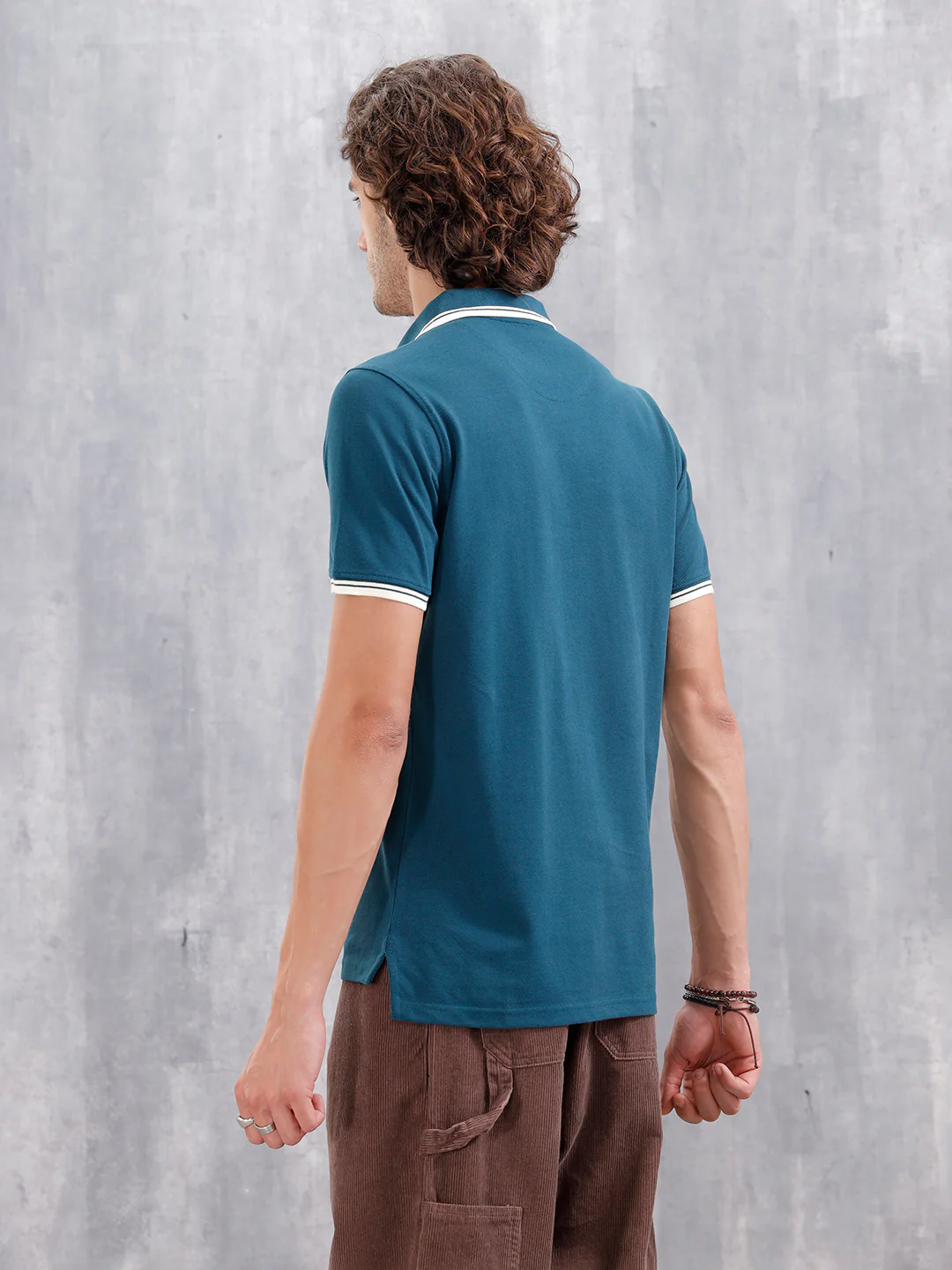 Contrast Tipped Johnny Collar Slim Fit Polo | Teal - Image 3