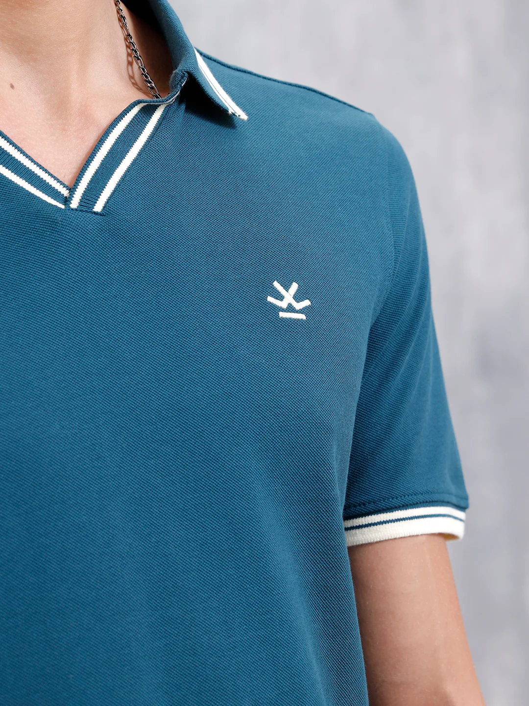 Contrast Tipped Johnny Collar Slim Fit Polo | Teal - Image 5