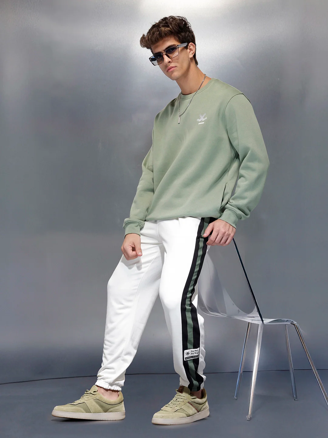 Contrast Triple-Stripe athliesure Joggers | Off White - Image 2