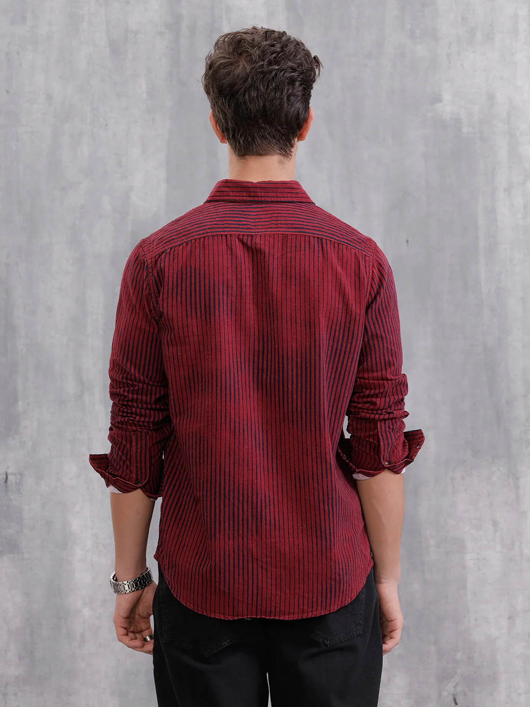 Corduroy Lenticular Stripe Print Shirt | Dark Maroon - Image 3