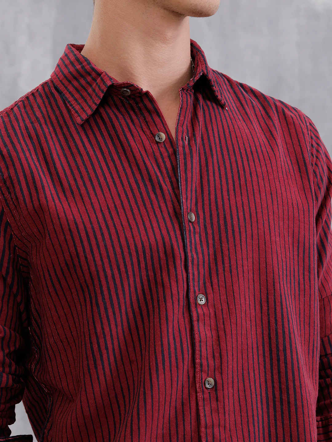 Corduroy Lenticular Stripe Print Shirt | Dark Maroon - Image 4