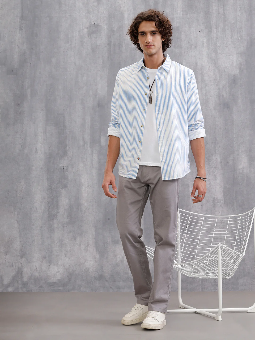 Corduroy Lenticular Stripe Print Shirt | White - Image 5