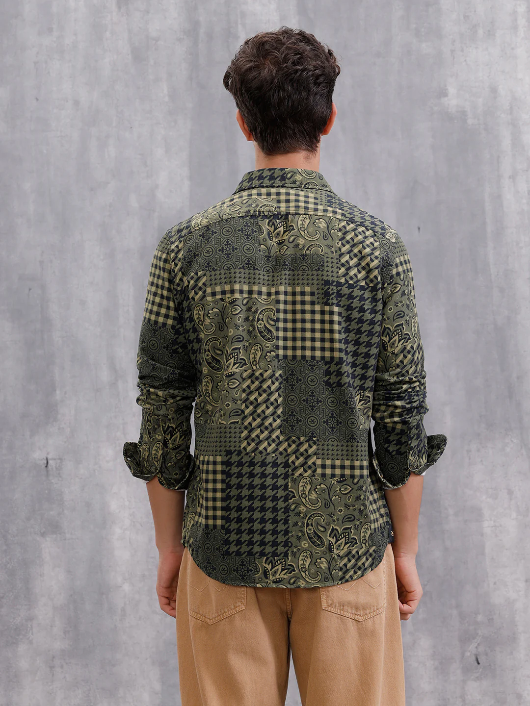 Corduroy Printed Shirt In Slim Fit | Olive - Image 4