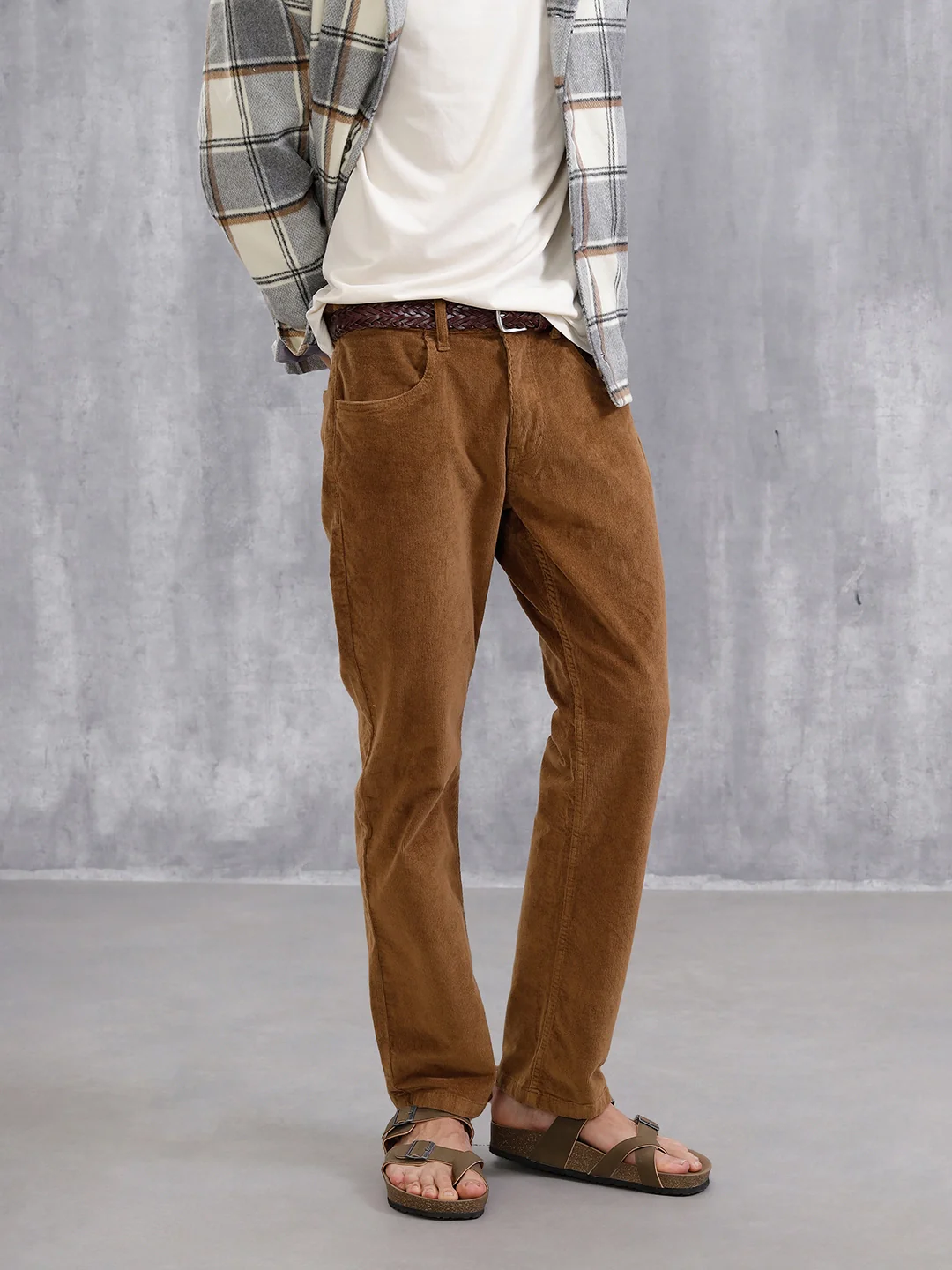 Corduroy Straight Fit Trousers  | Khaki - Image 4