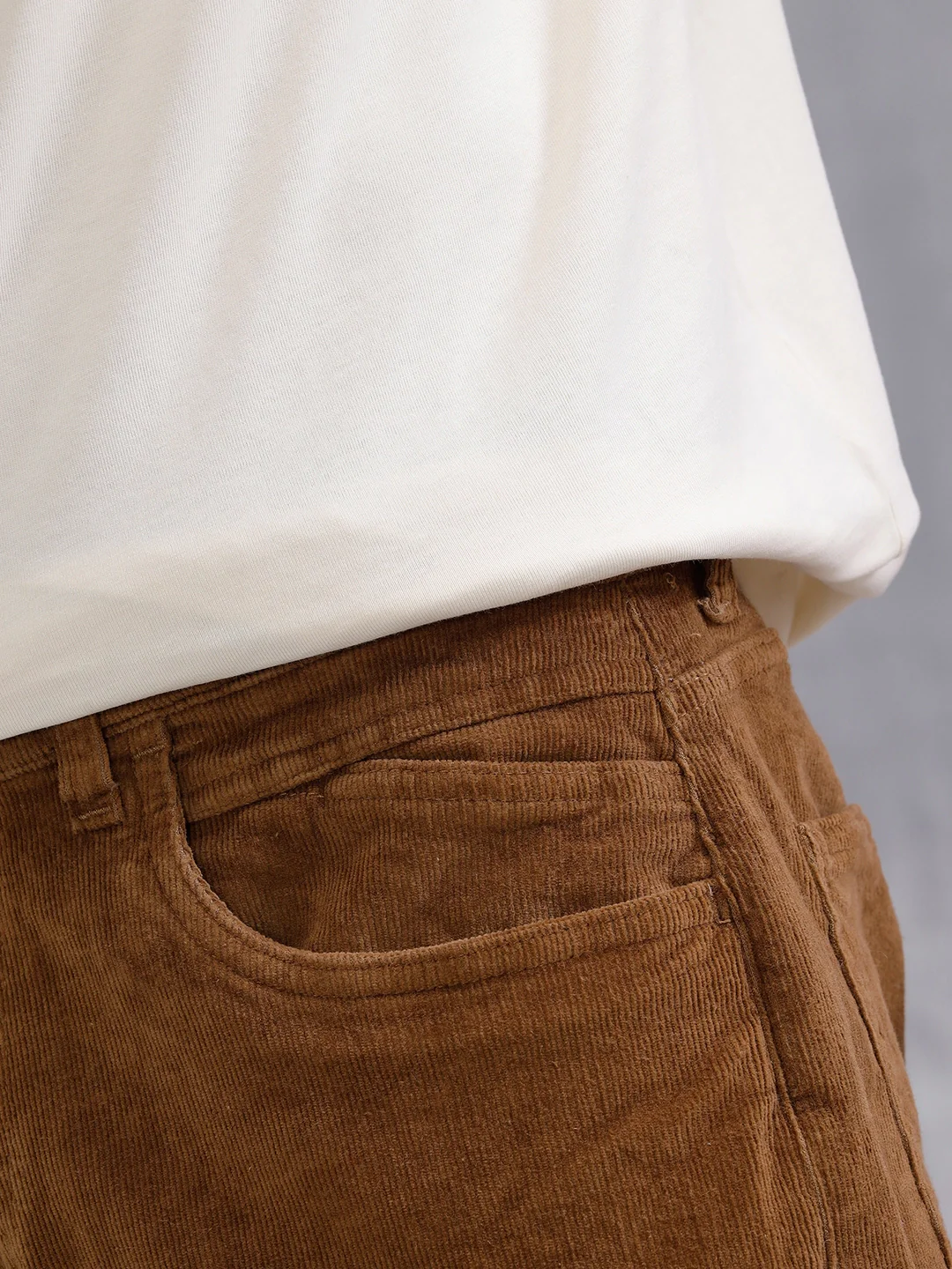 Corduroy Straight Fit Trousers  | Khaki - Image 5