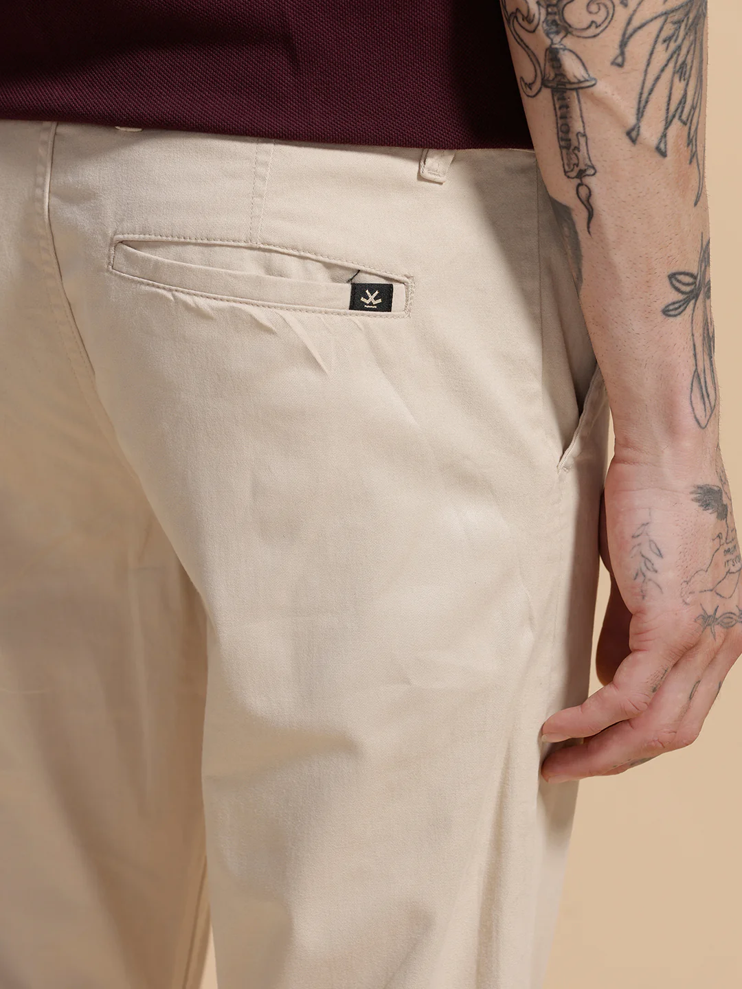 Cotton Blend Chino Trouser | Beige - Image 5