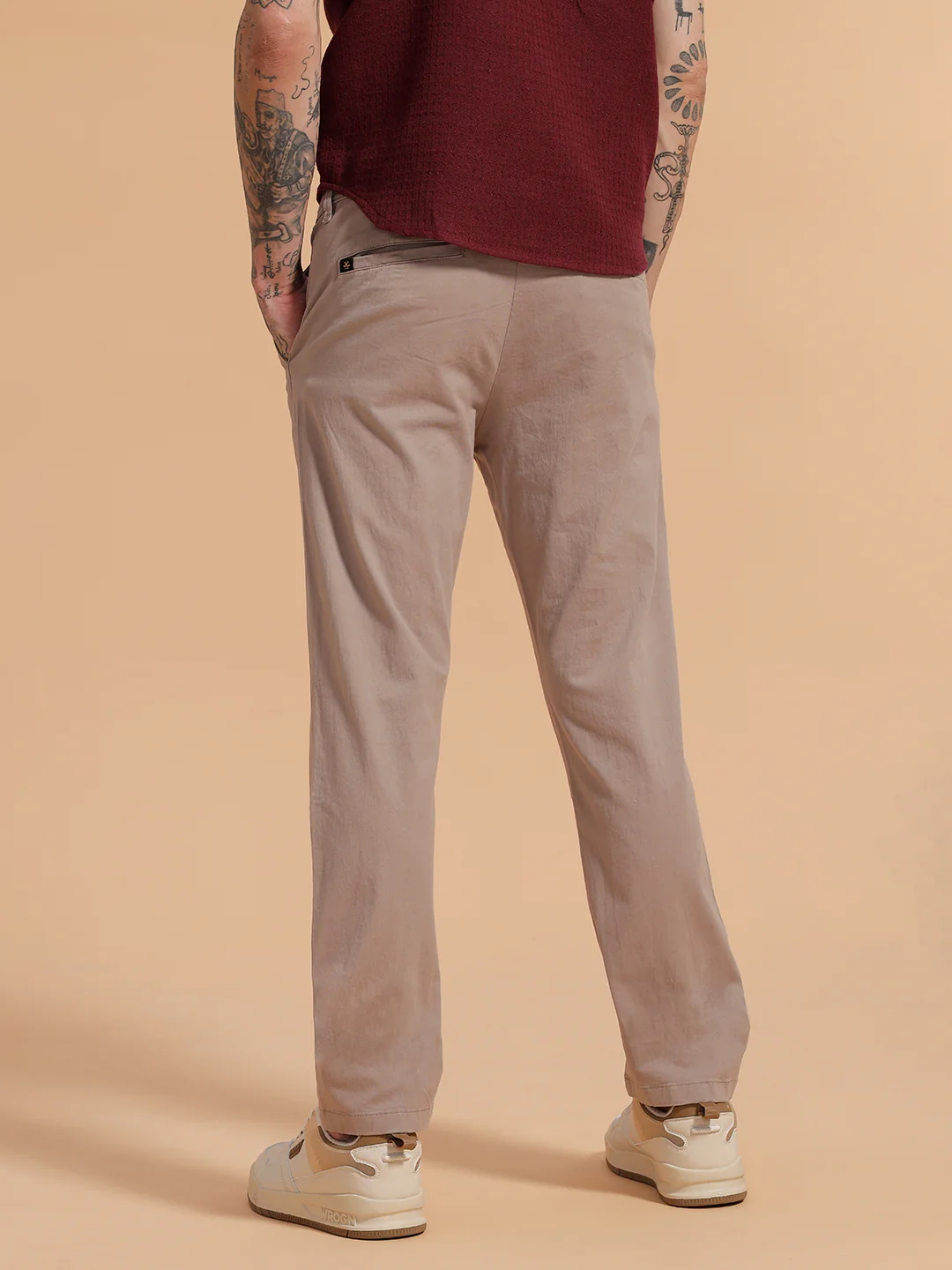 Cotton Blend Chino Trouser | Beige - Image 3