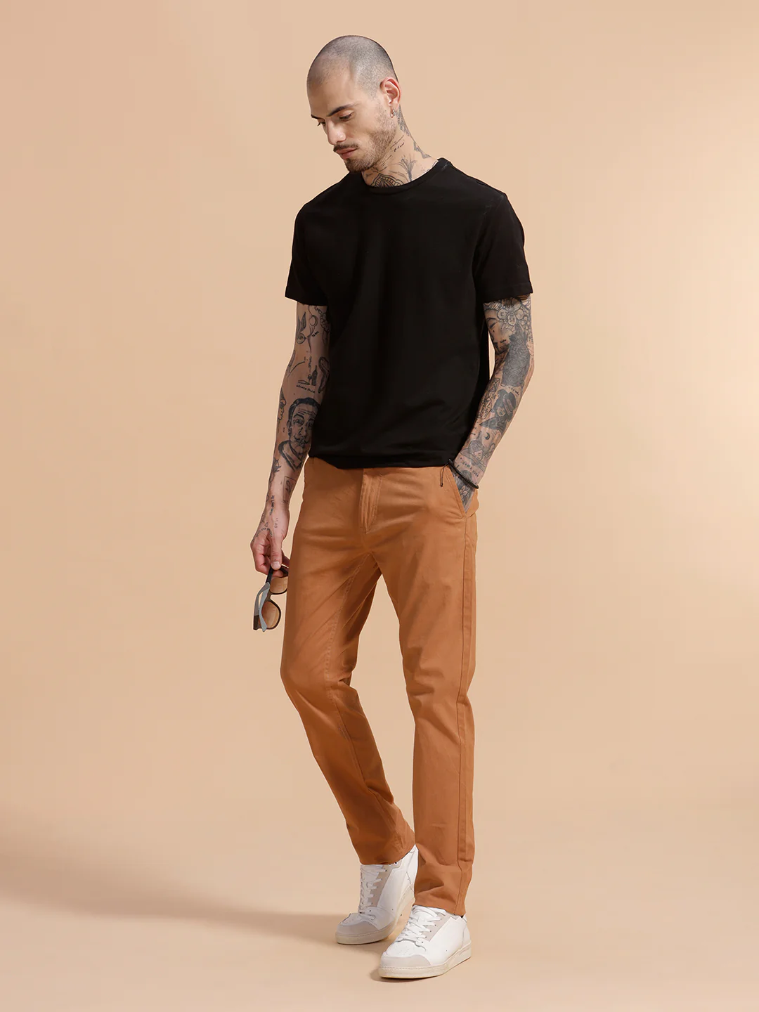 Cotton Blend Chino Trouser | Brown - Image 2
