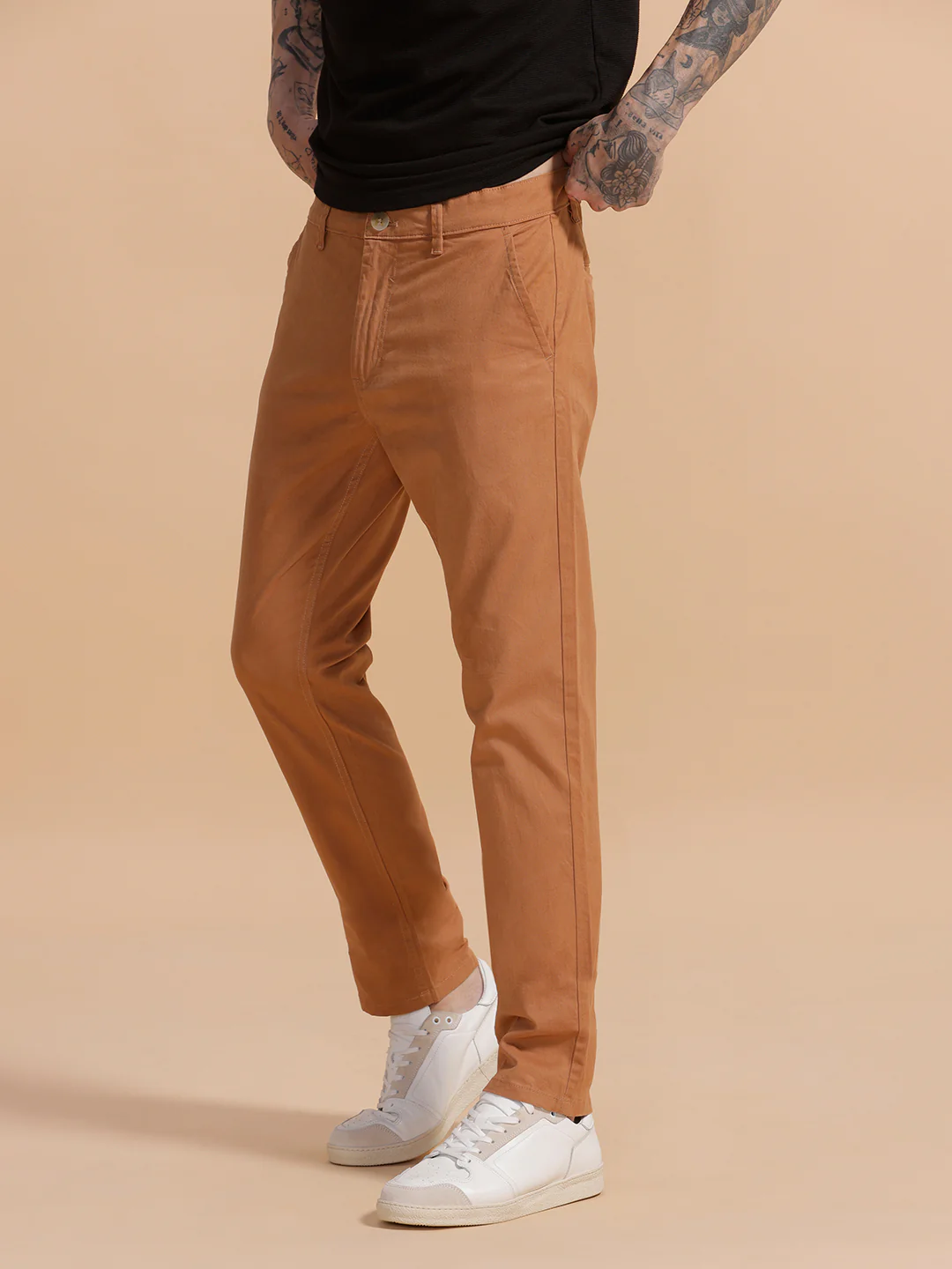 Cotton Blend Chino Trouser | Brown - Image 4