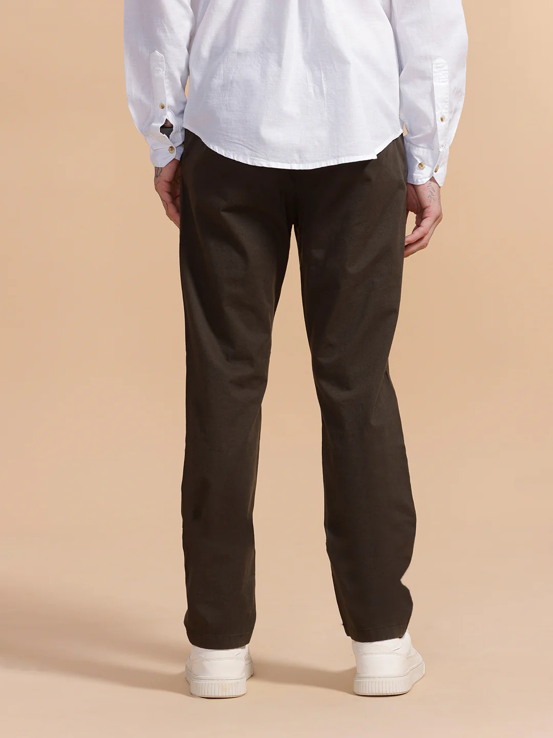 Cotton Blend Chino Trouser | Dark Green - Image 3