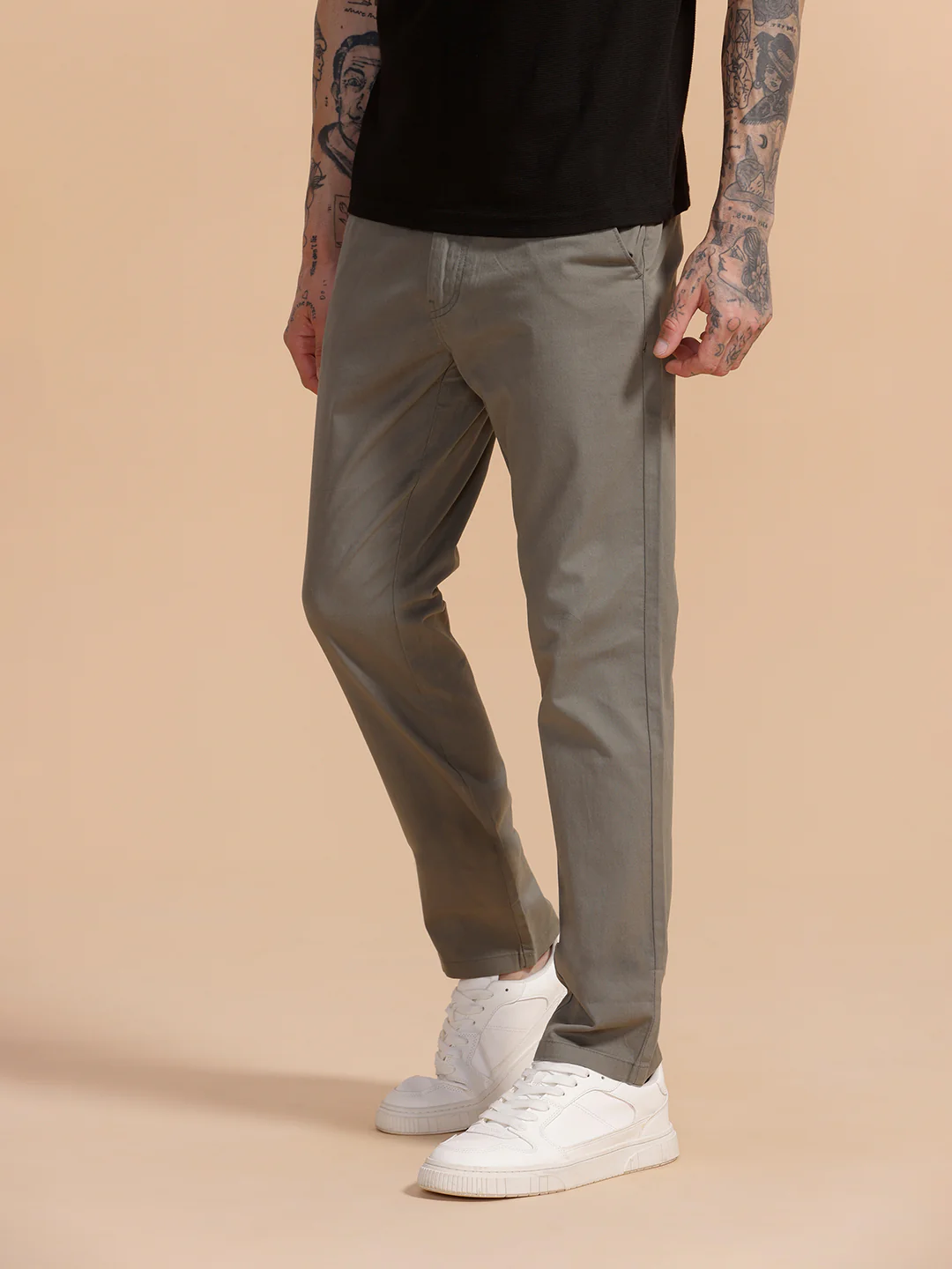 Cotton Blend Chino Trouser | Grey - Image 4