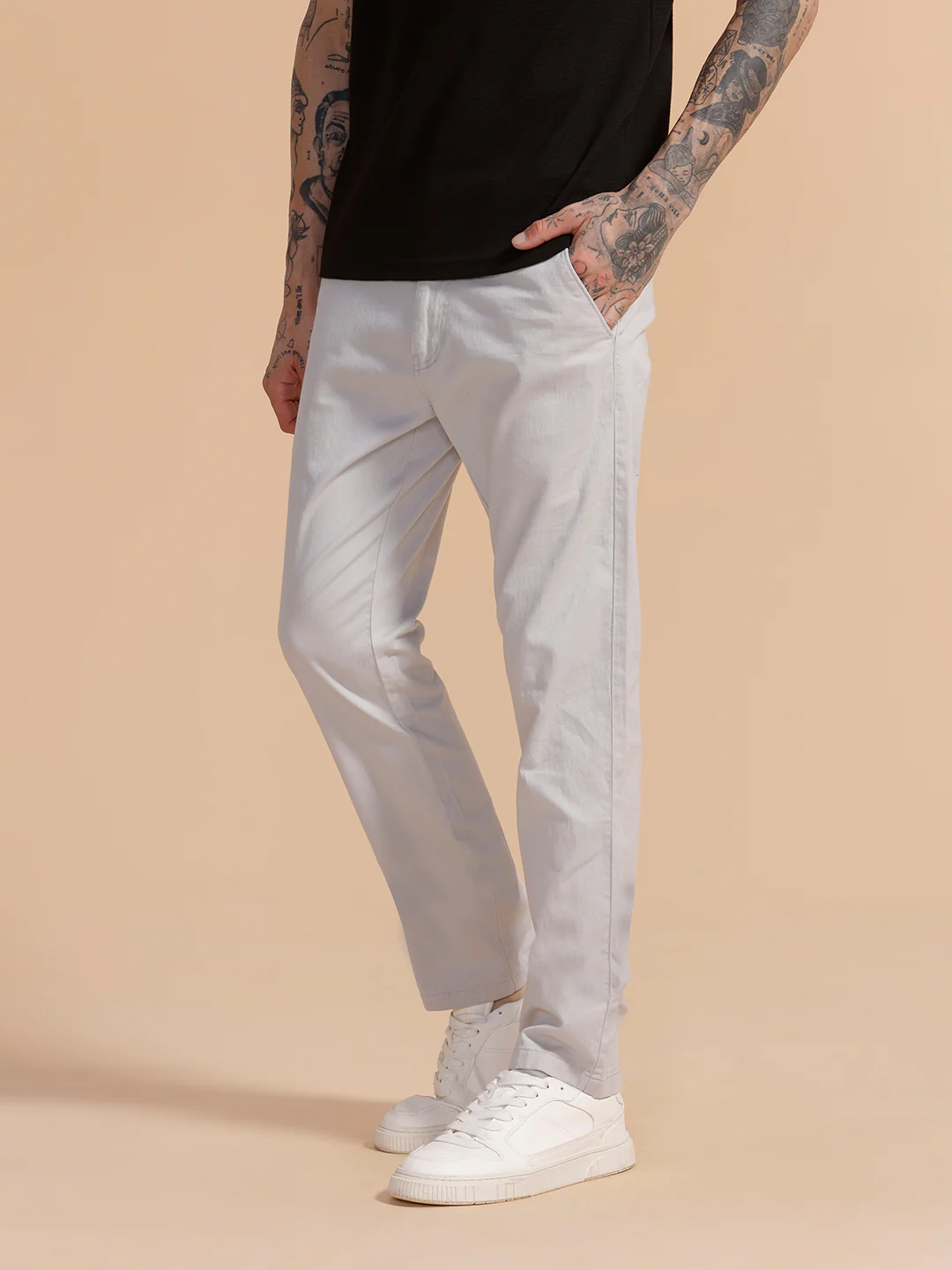 Cotton Blend Chino Trouser | Light Grey - Image 4