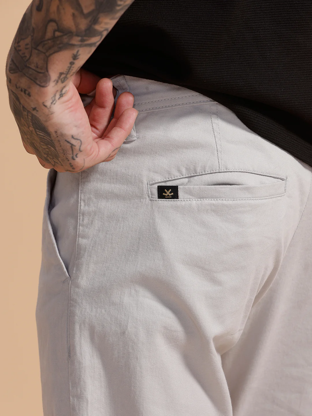 Cotton Blend Chino Trouser | Light Grey - Image 5